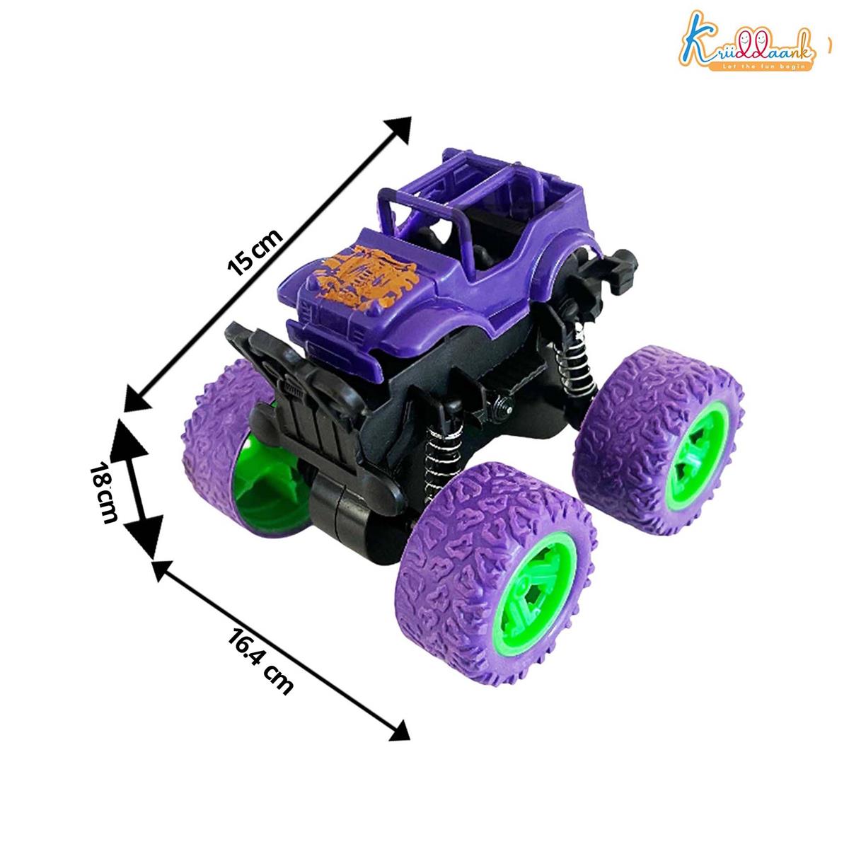 Kriddaank Pack of 2 4x4 Monster Truck for Kids - Friction Powered Stunt Cars with 360Â° Spin Action - 4WD Push and Go Toy Vehicles for Toddlers, Boys & Girls Aged 3-7 Years (Multicolor)