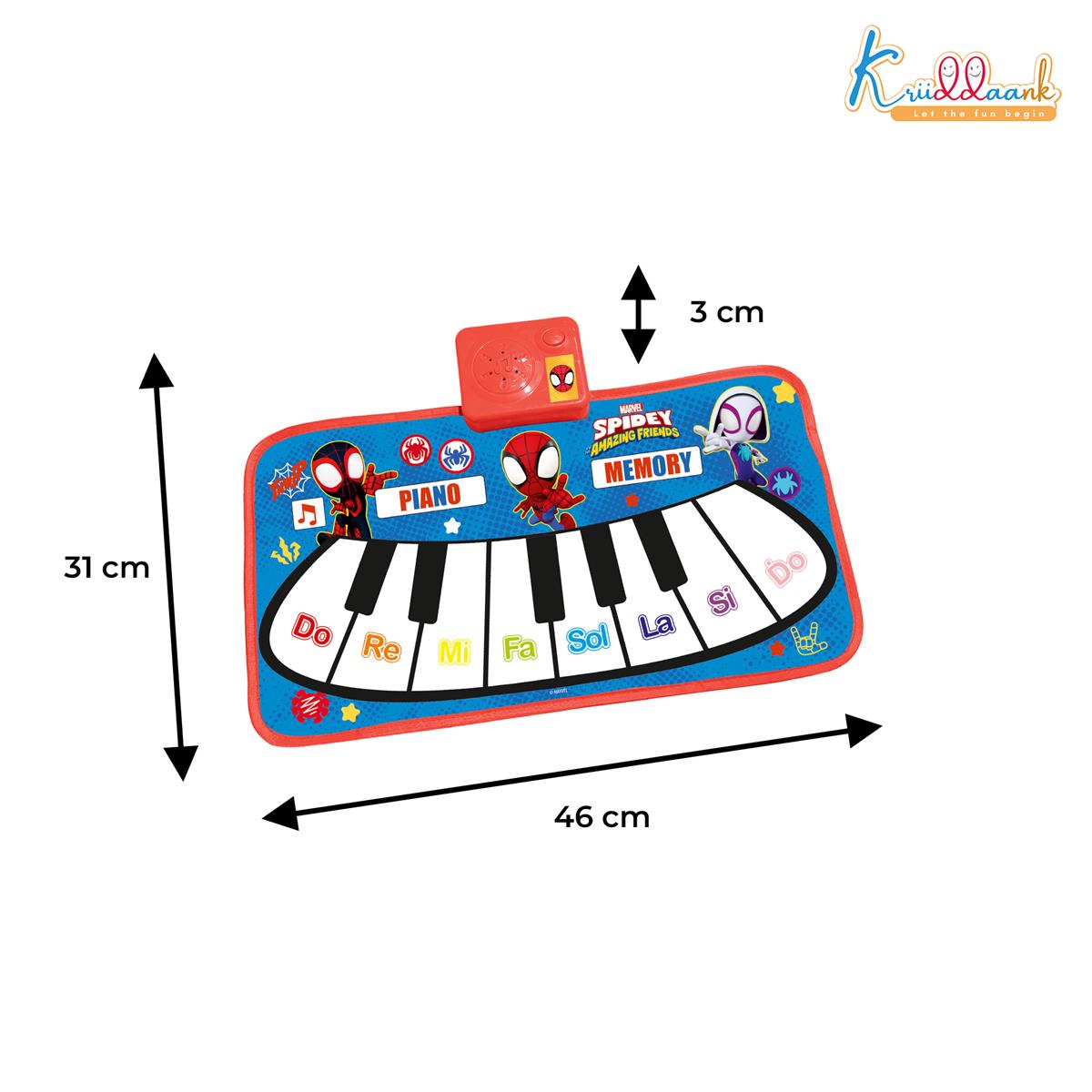 Spiderman Piano Music Play Mat for Kids - Interactive Touch Sensitive Floor Keyboard with 8 Piano Keys & 3 Function Modes, Portable Roll-Up Educational Toy for Toddlers & Children 3+ Years Old