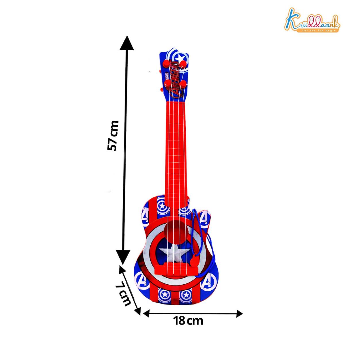 Marvel Avenger Theme 4-String Guitar for Kids - Small Electric & Classical Style Toy Instrument for Beginners - Fun Educational Musical Toy for Boys & Girls Age 3+ - Red