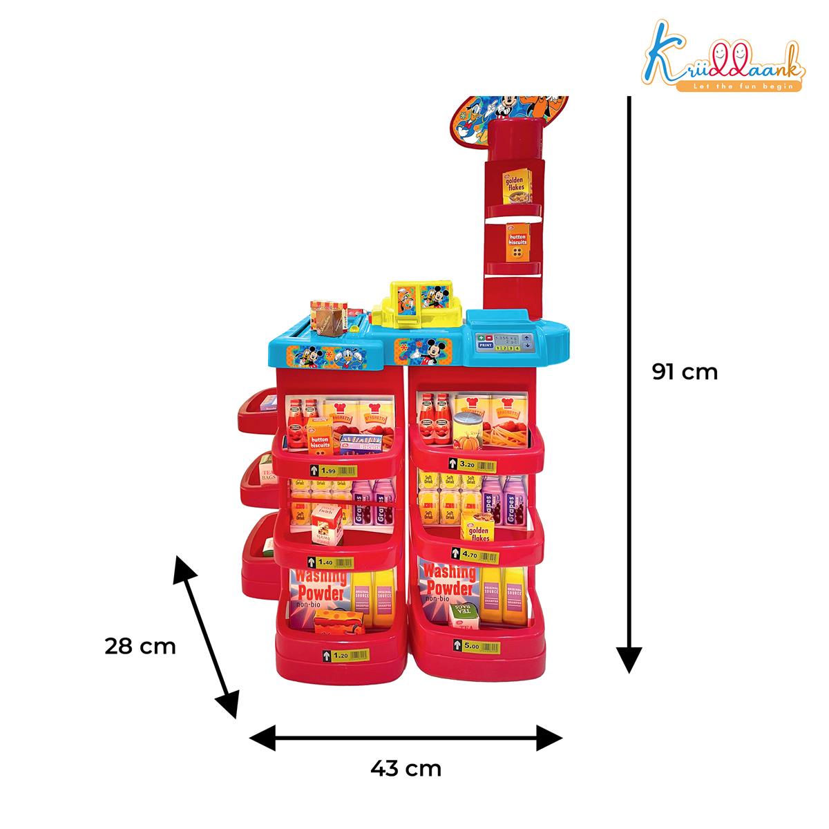 Disney Mickey Mouse Super Market Interactive Grocery Store Playset for Kids 5+ - Electronic Cash Register with Sound, Conveyor Belt, Play Money & 19 Shop Accessories - Educational Toy, Red