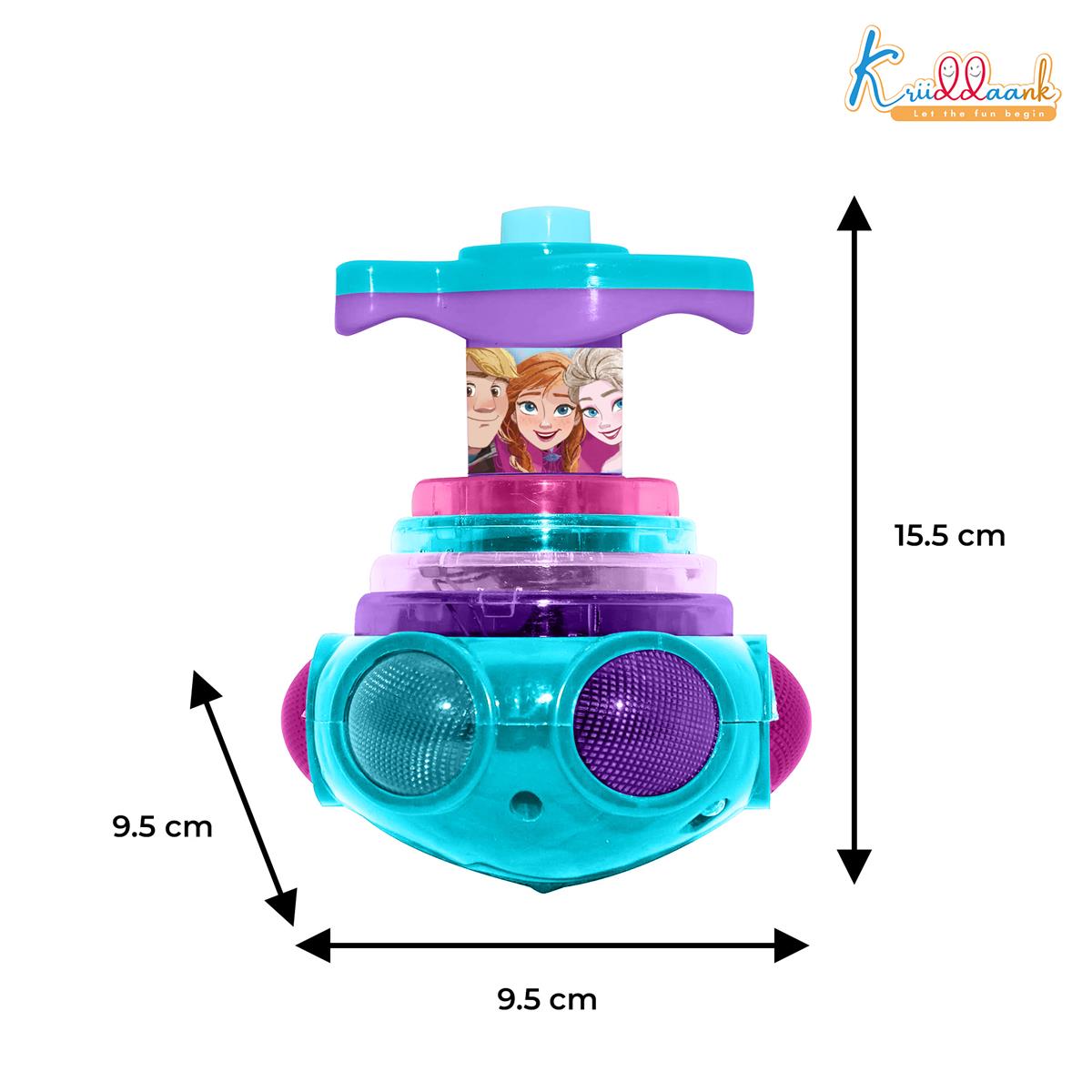 Frozen Dizzy Glow Top - LED Light & Music Spinning Top Toy for Kids, Magic Musical Spinner with 360Â° Rotation, Turkish Blue Frozen Character Toy for Boys & Girls Age 3+, Battery Operated