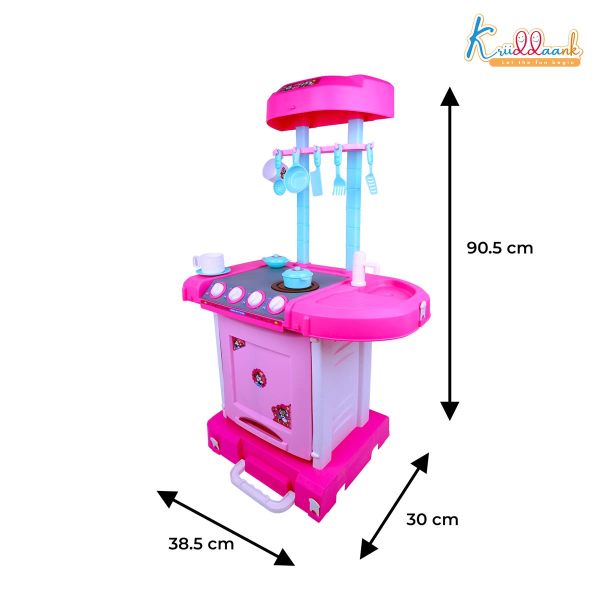 Kriiddaank Minnie Themed Kitchen Set for Kids - Disney Pretend Play Cooking Toy with Lights & Sound, Oven, Gas Stove, Sink & 18 Accessories, Pink Kitchen Playset for Girls 3+ Years