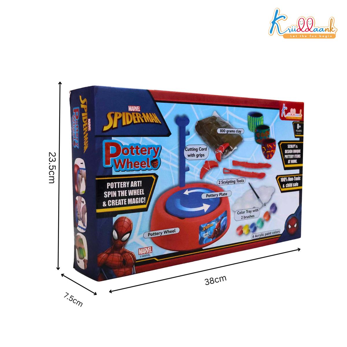 Spiderman Pottery Wheel Modeling Set for Kids - Complete Clay Sculpting, Art & Craft Kit with 800g Clay, Paints & Tools | Educational DIY Toy for Boys & Girls 8+ | Battery Operated with Music