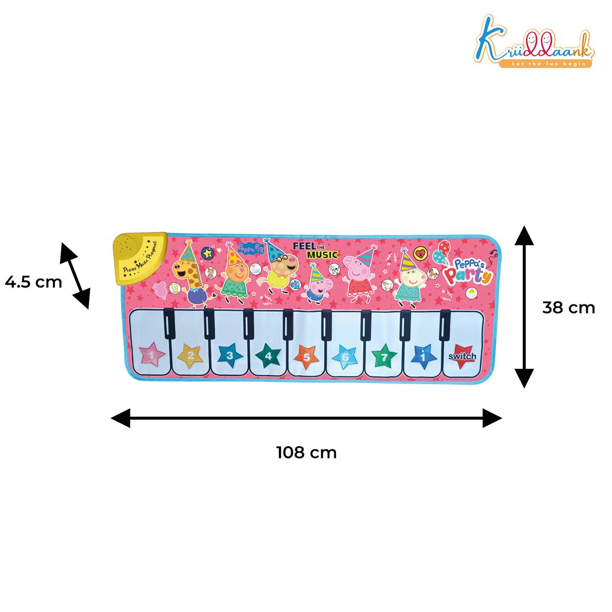 Kriiddaank Peppa Pig Piano Music Play Mat for Kids - 8 Keys & 3 Function Modes, Portable Roll-Up Floor Piano, Interactive Educational Musical Toy for Toddlers & Children 3+ Years, Pink