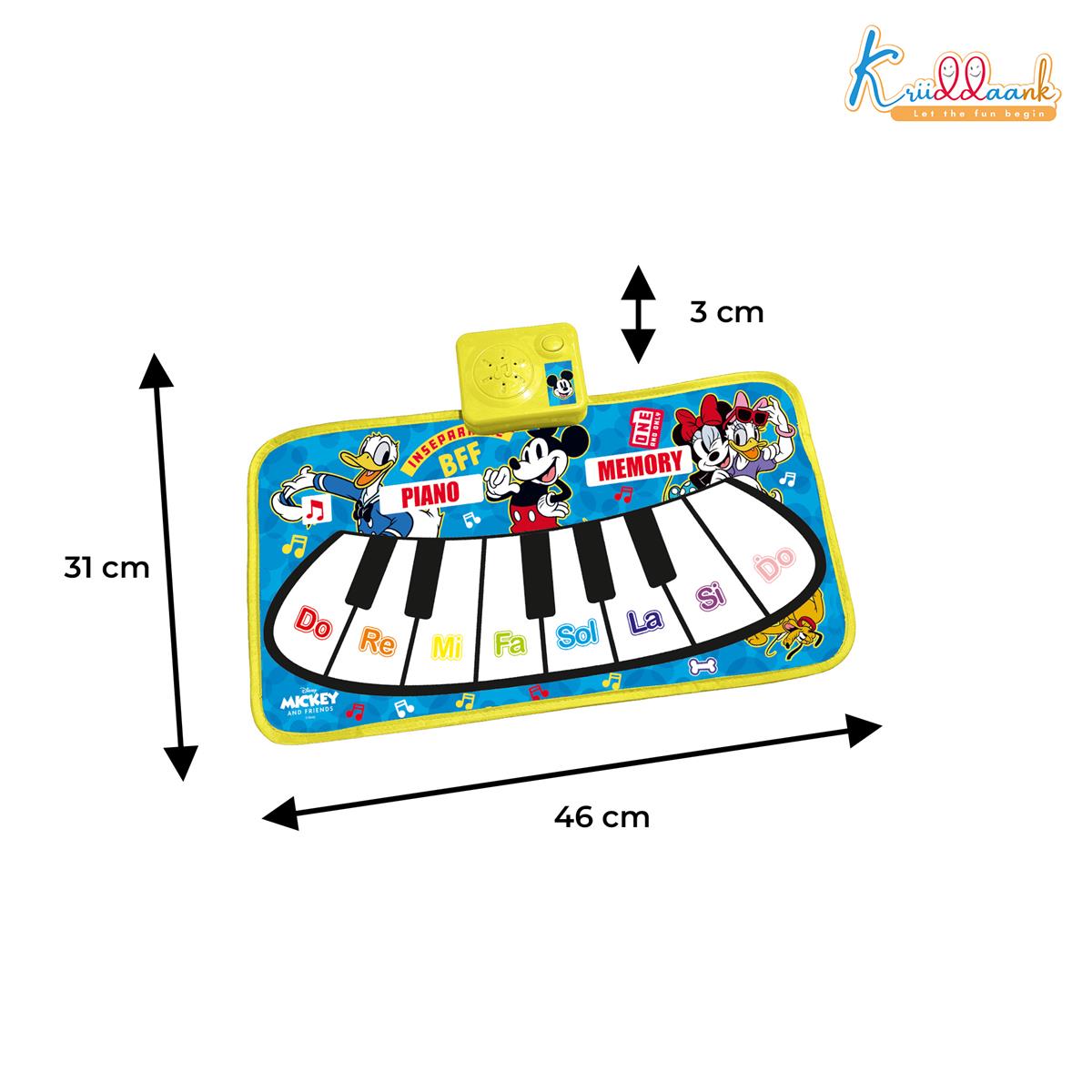 Disney Mickey Mouse Piano Music Play Mat - Interactive Musical Floor Mat with 8 Piano Keys & 3 Function Keys - Portable & Educational Learning Toy for Toddlers and Kids Ages 3+