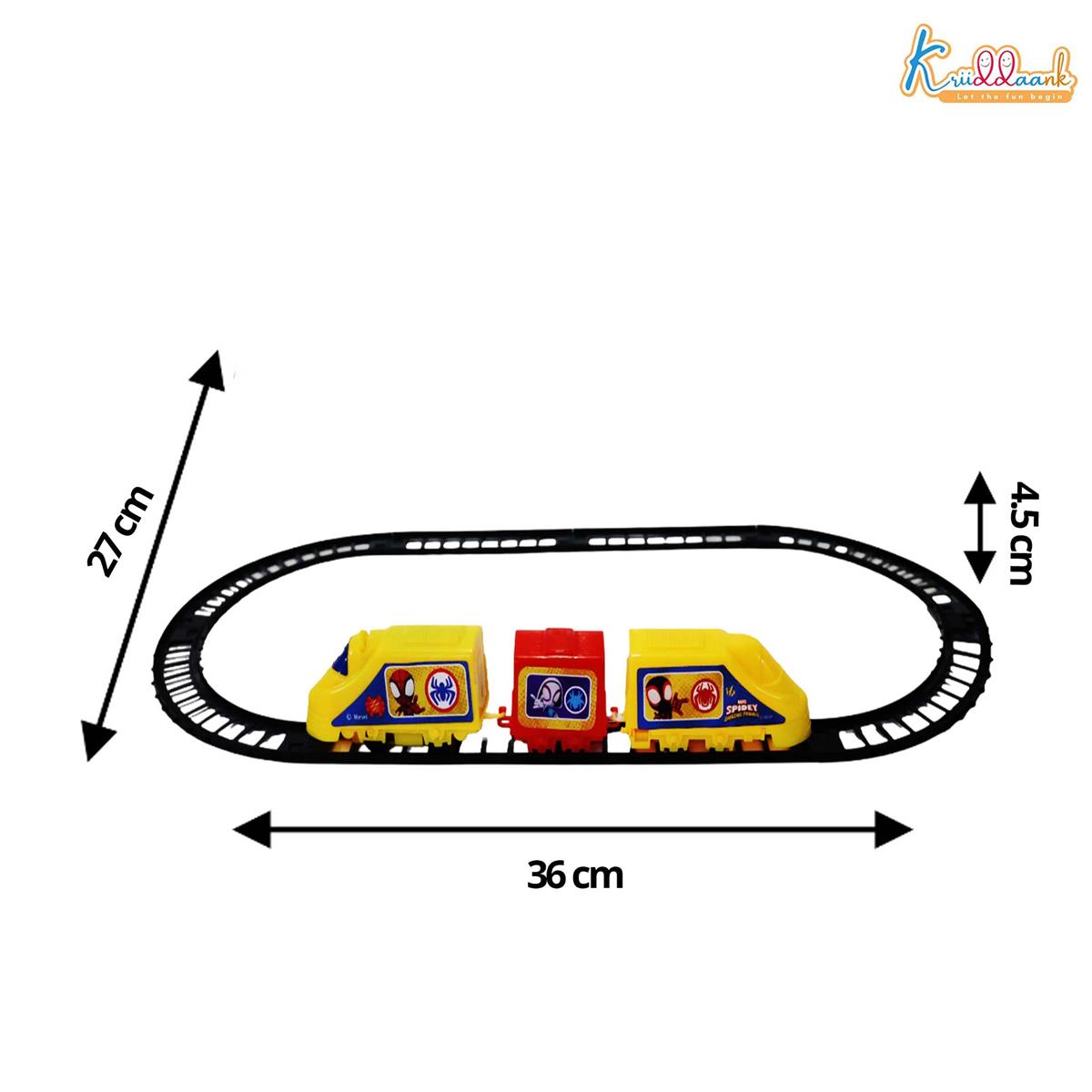 Kriiddaank Marvel Spiderman Train Set for Boys - 11 Piece Superhero Battery Operated Toy Train with Easy-to-Assemble Tracks & Sound Effects, Red & Blue Action Toy Gift for Kids (Ages 3+)
