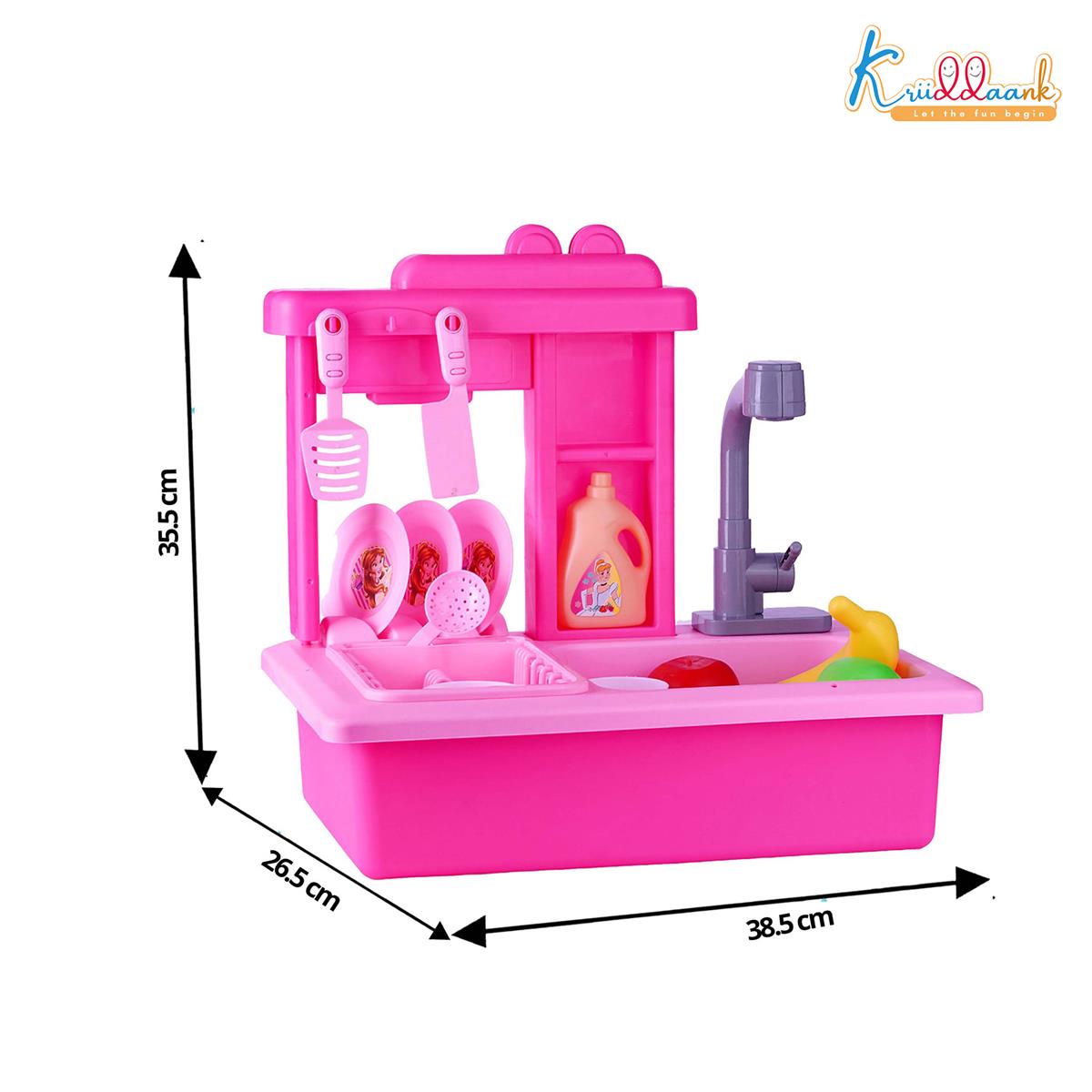 Kriiddaank Disney Princess Kitchen Toy Set for Girls with Running Water Sink, Electronic Kettle with Light & Sounds, 22-Piece Pretend Play Cooking & Baking Playset, Educational Toy for Kids 3+