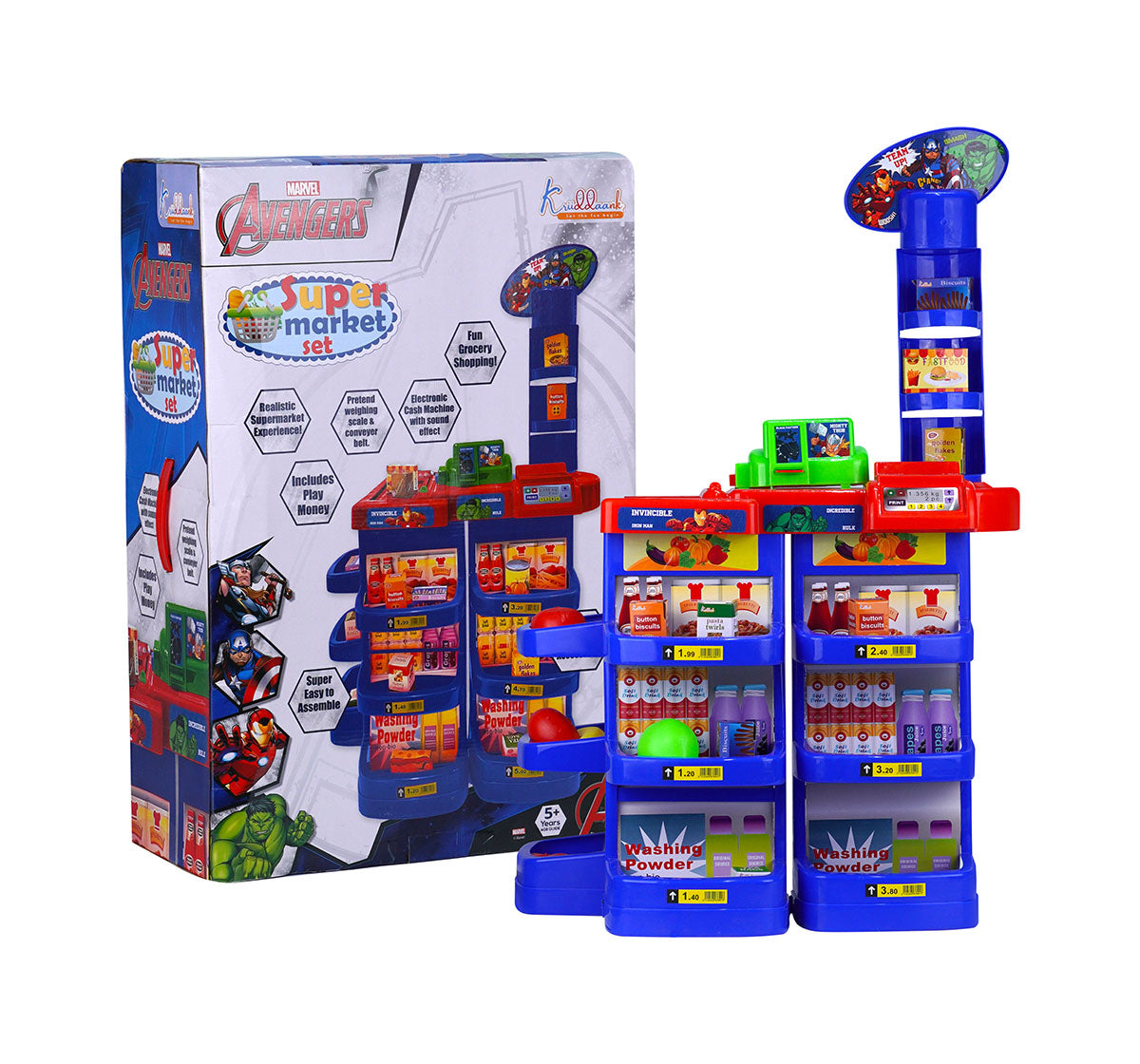 Kriiddaank SupermarketSet-AvengersThemeSMS-100520ByMarvelAvengers Supermarket PlaysetPretend Play Supermarket KitSupermarket Checkout Counter ToyShopping Cart & Grocery Set for KidsAvengers Toy Cashier Set