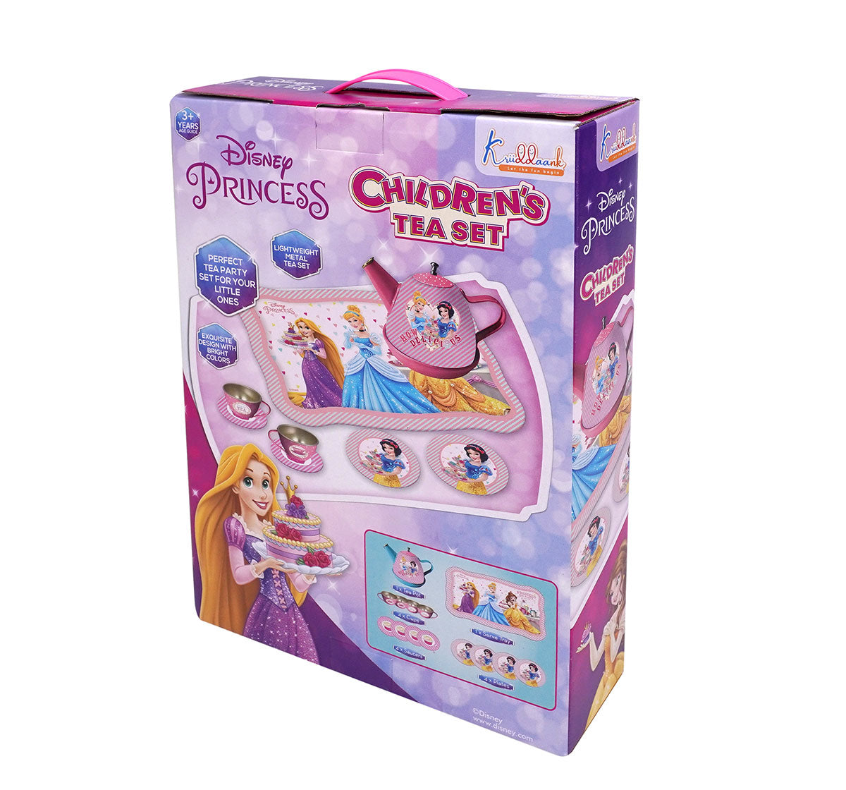 Kriiddaank Children'sTeaset-PrincessThemeTIN-100670ByDisneyDisney Royal Tea Party SetPortable Disney Tea Set for PlaytimeFantasy-Themed Tea Set for GirlsPrincess Birthday Gift Tea SetElegant Tea Party Set for Girls