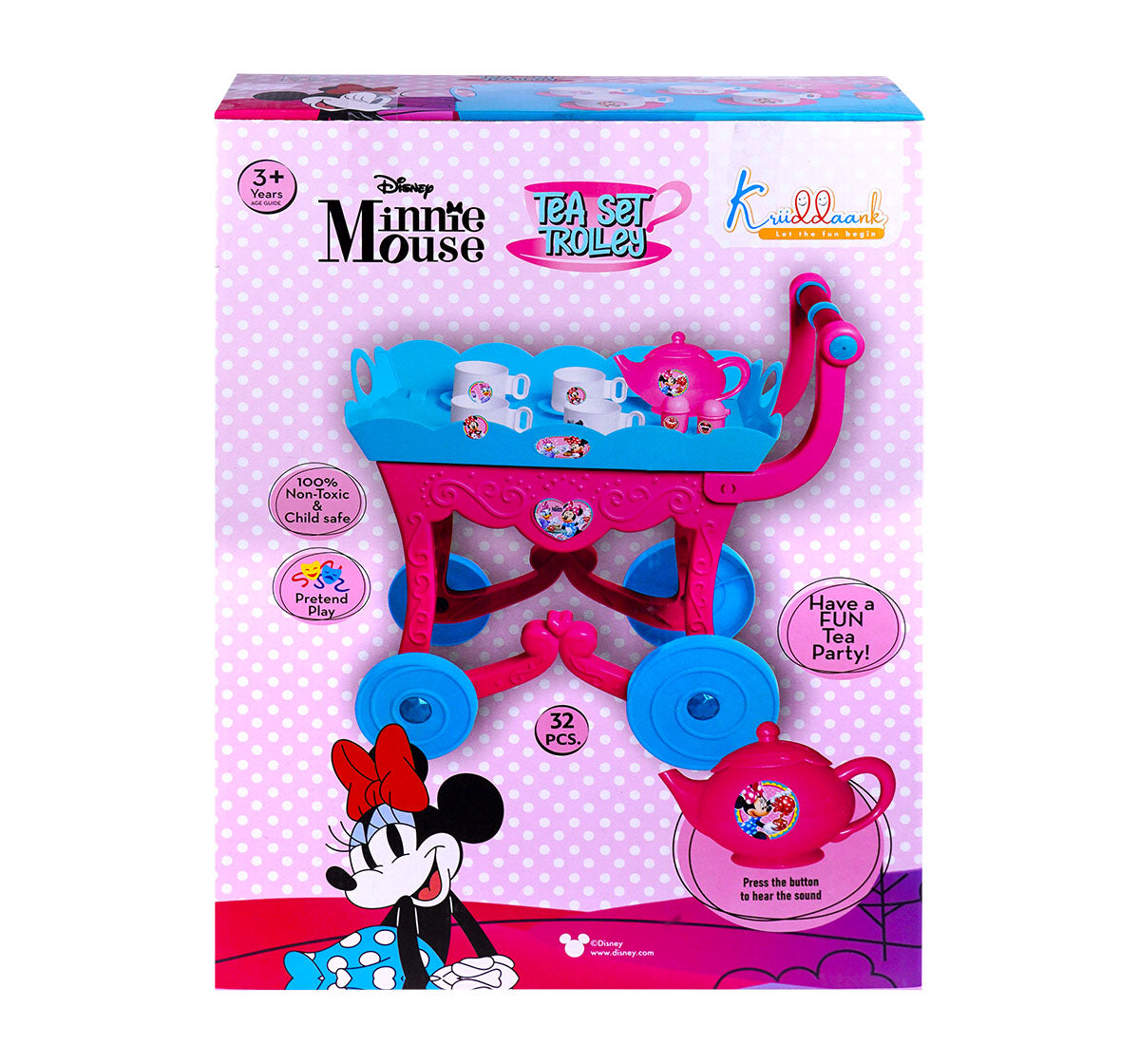 Kriiddaank TeaTrolleySet-MinnieThemeTTS-100530ByDisneyTrolley Tea Set for GirlsTea Set with Cups & SaucersTea Party FunKids' Minnie Toy Tea SetTea Cart for Kids