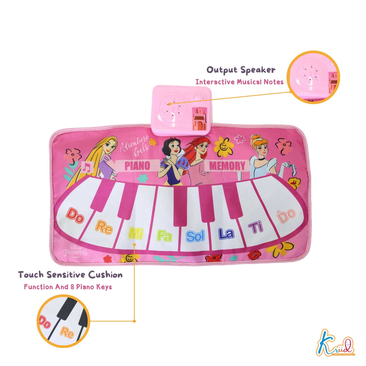 Kriiddaank PianoMusicMat-PrincessThemeByDisneyPortable Roll-Up Piano MatPiano Play Mat with Lights & SoundsFun Musical Instrument for KidsEnchanted Musical Play Mat for KidsDisney Princess Gift for Kids