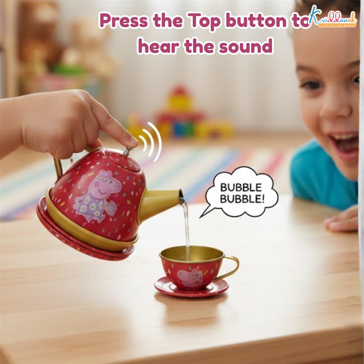 Peppa Pig 14-Piece Portable Tin Tea Set for Kids - Durable Metal Play Tea Party Set with Kettle, Cups, Saucers & Plates - Role Play Toy for Girls & Toddlers 3+ Years Old, Multicolor