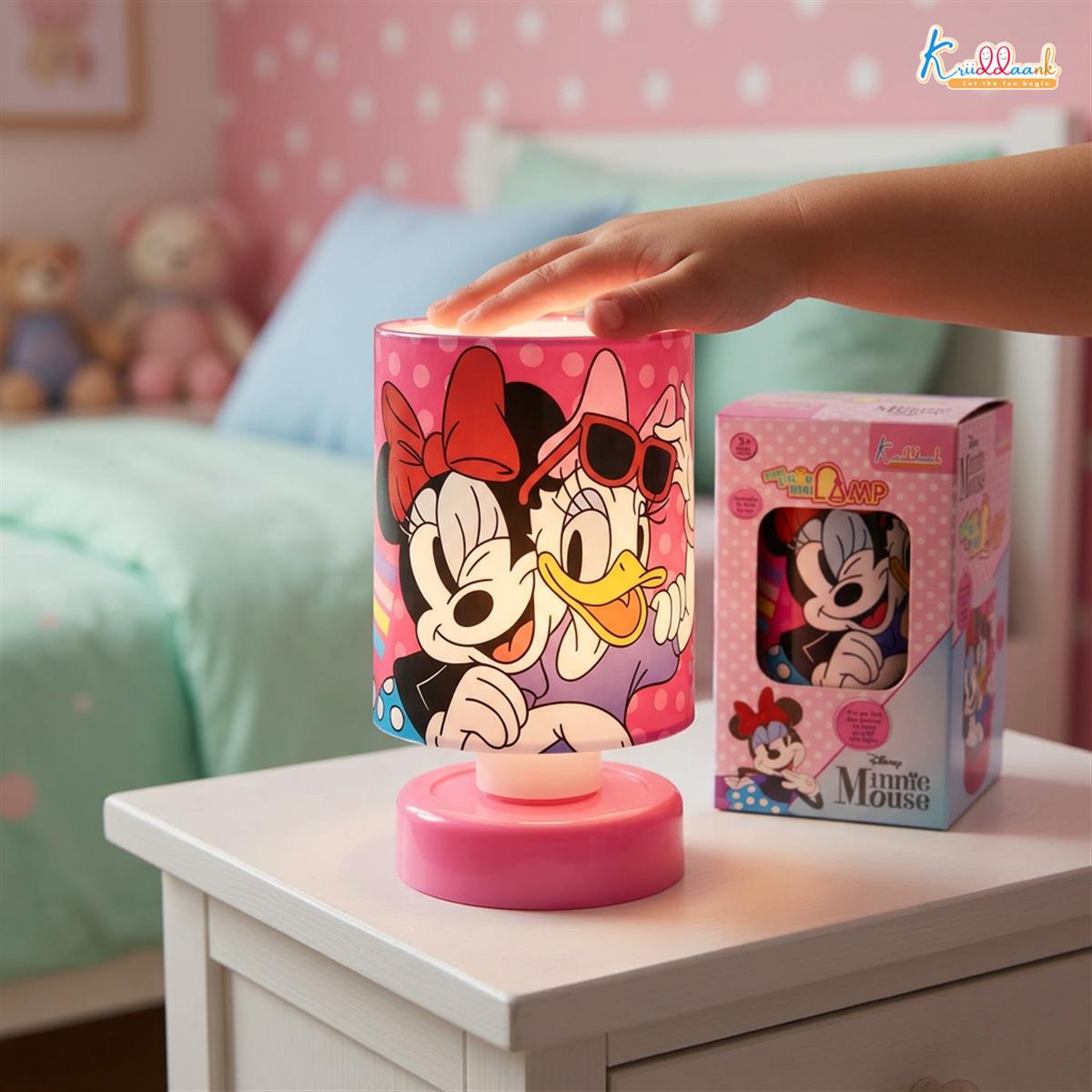 Minnie Mouse Themed Table Lamp for Kids - Push & Glow Night Light, Portable Battery Operated Bedside Lamp for Girls' Bedroom, Nursery Decor & Birthday Gift, Lightweight & Safe for Ages 3+