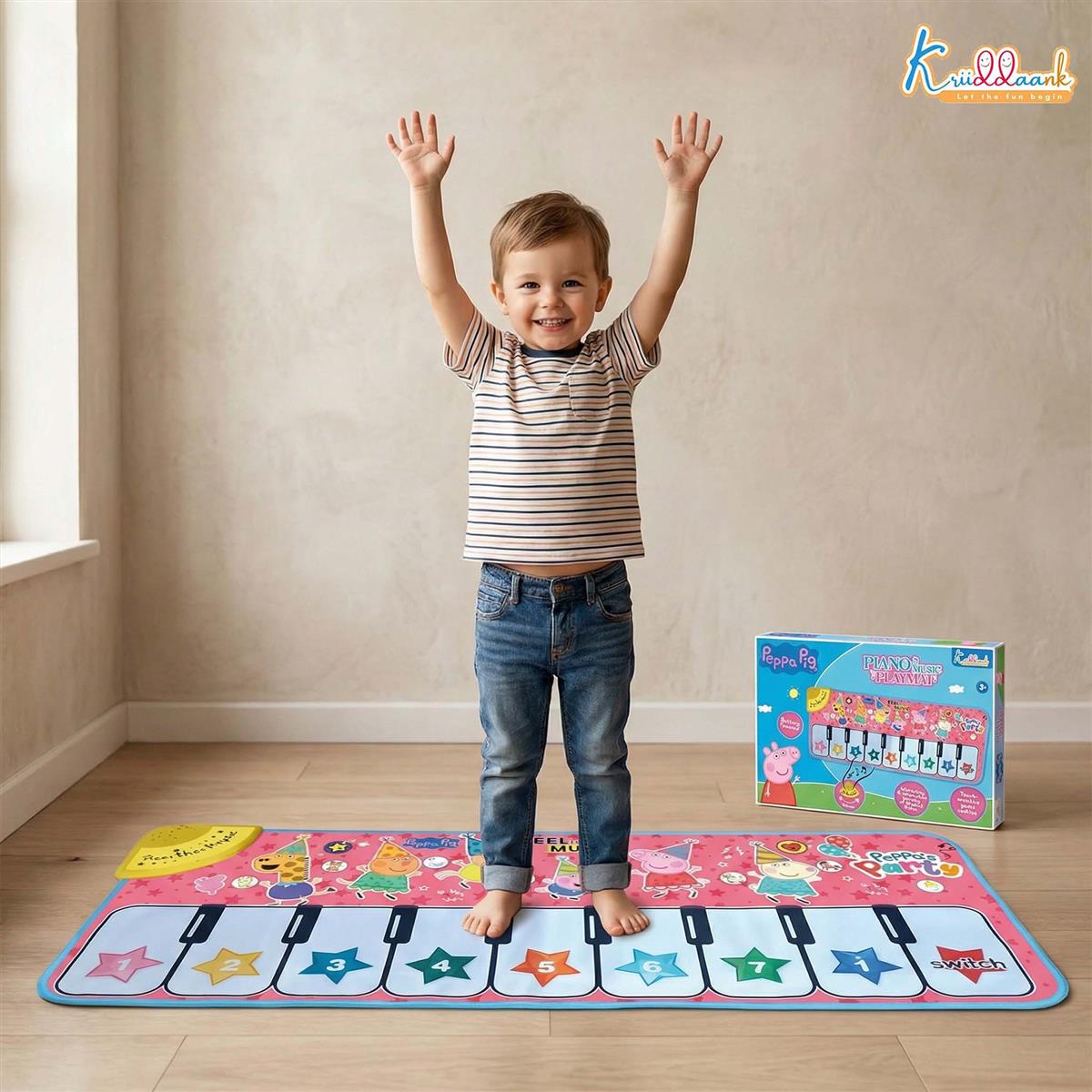 Kriiddaank Peppa Pig Piano Music Play Mat for Kids - 8 Keys & 3 Function Modes, Portable Roll-Up Floor Piano, Interactive Educational Musical Toy for Toddlers & Children 3+ Years, Pink