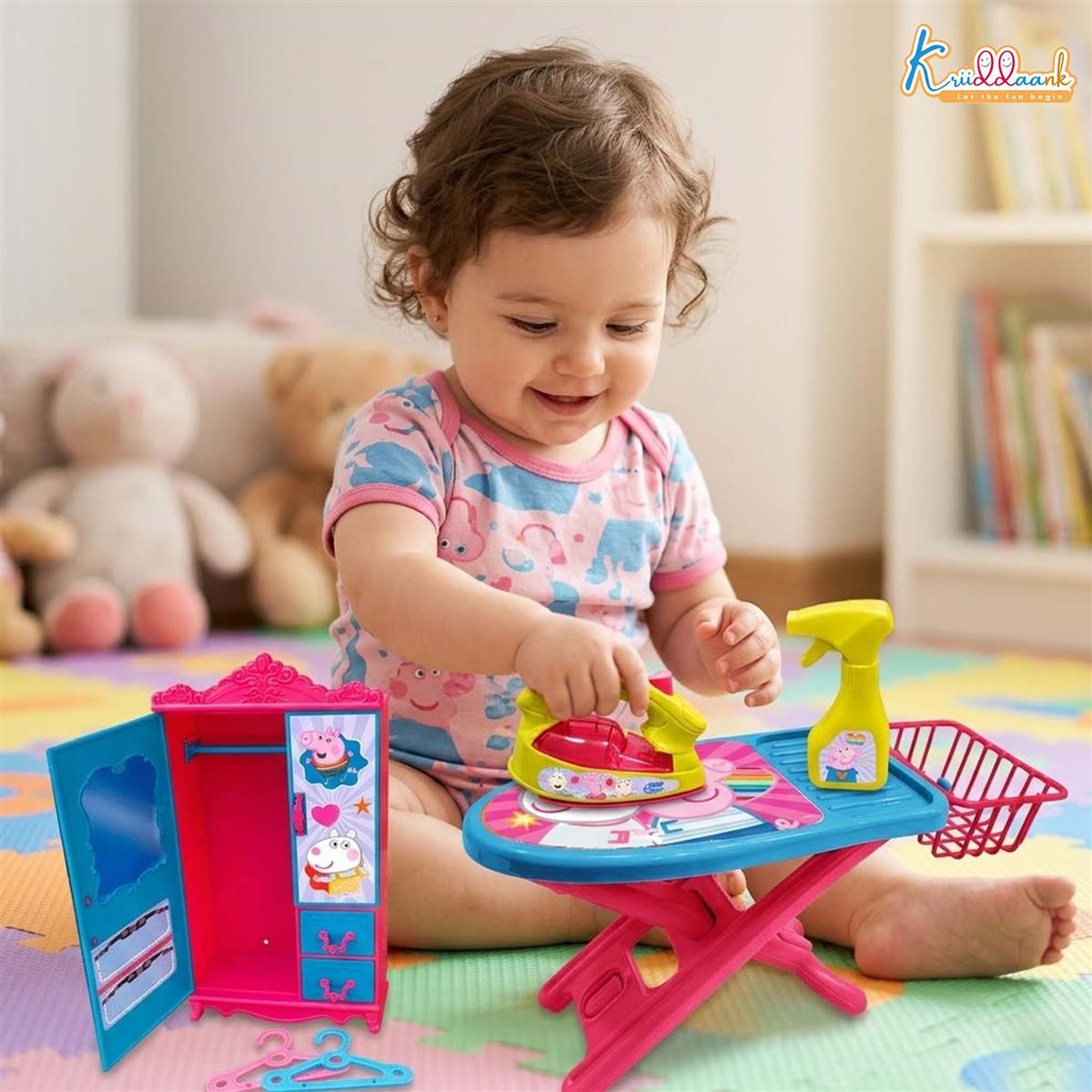 Hasbro Peppa Pig Iron Playset - Kids Laundry & Ironing Board Toy with Lights & Sound - Interactive Dollhouse Appliances for Girls Age 3+ - Includes Iron, Basket, Stand & Hanger (8 Pcs)