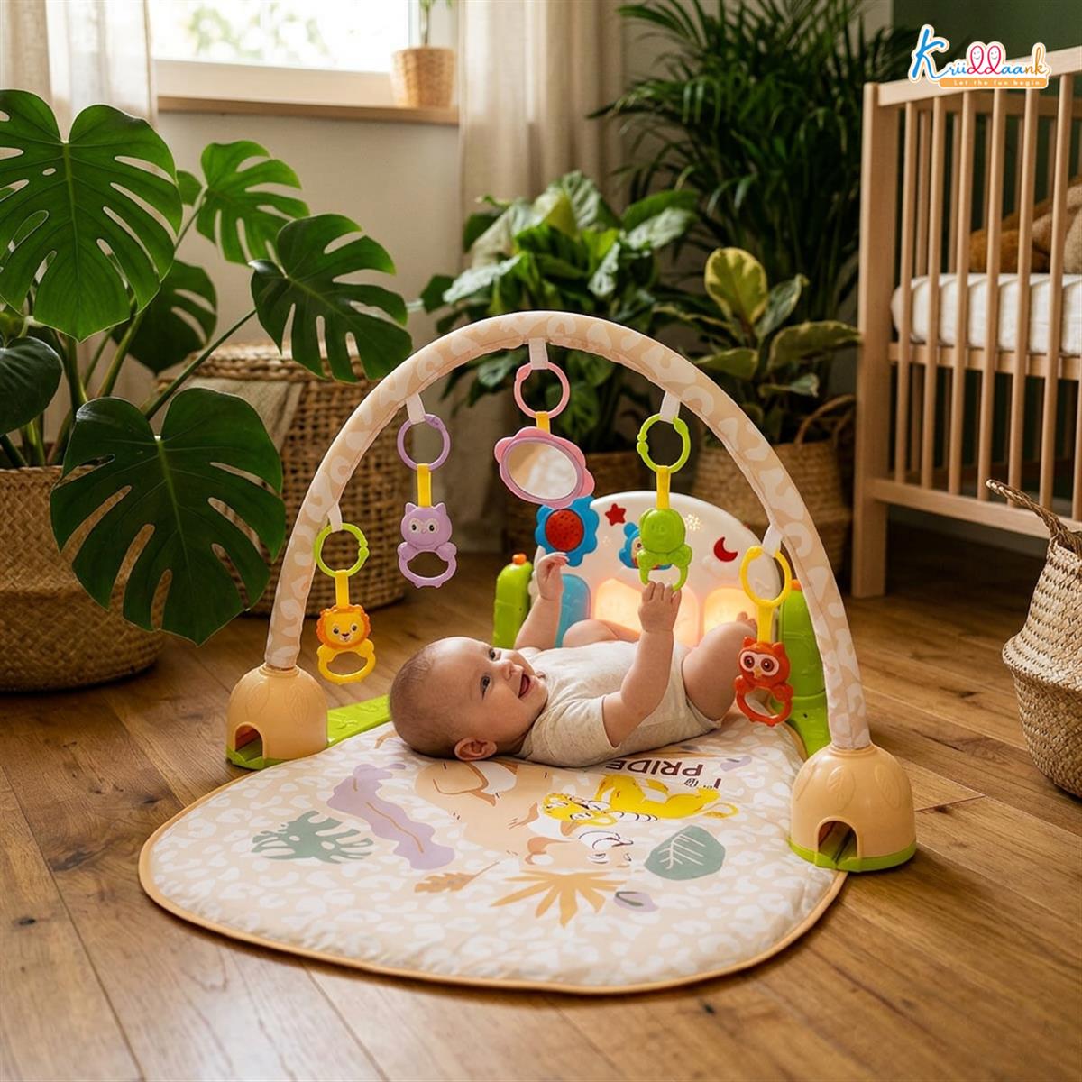 Lion King Theme Musical Baby Gym with Hanging Toys for Infants | Activity Play Mat with Piano Keyboard, Lights, Music & Rattles | 0-3 Years | Developmental Tummy Time Gym for Boys & Girls