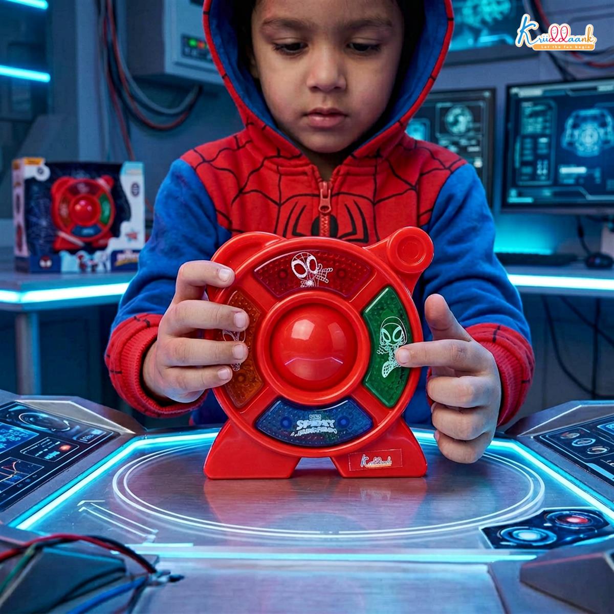 Spiderman Theme Portable Music Star System for Kids â€“ Interactive Pocket-Sized Sound Toy with 4 Animal & Musical Tones â€“ Battery Operated Safe & Durable Educational Toy for 3+ Year Olds