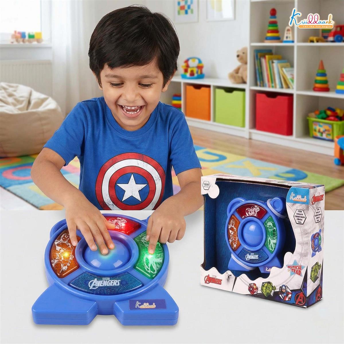 Marvel Avengers Theme Music Set - Star Shaped Guitar Toy for Kids with Lights & Sounds - Portable Educational Musical Toy for Toddlers 3+ Years - Interactive Superhero Gift