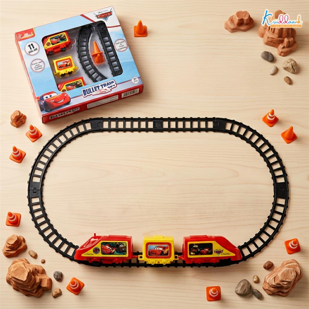 Kriiddaank Disney Pixar Cars Train Set (Small) - 11-Piece Interactive Playset with Lightning McQueen & Friends, Diecast Metal Toy Train, Realistic Miniature Collectible for Kids Ages 3+