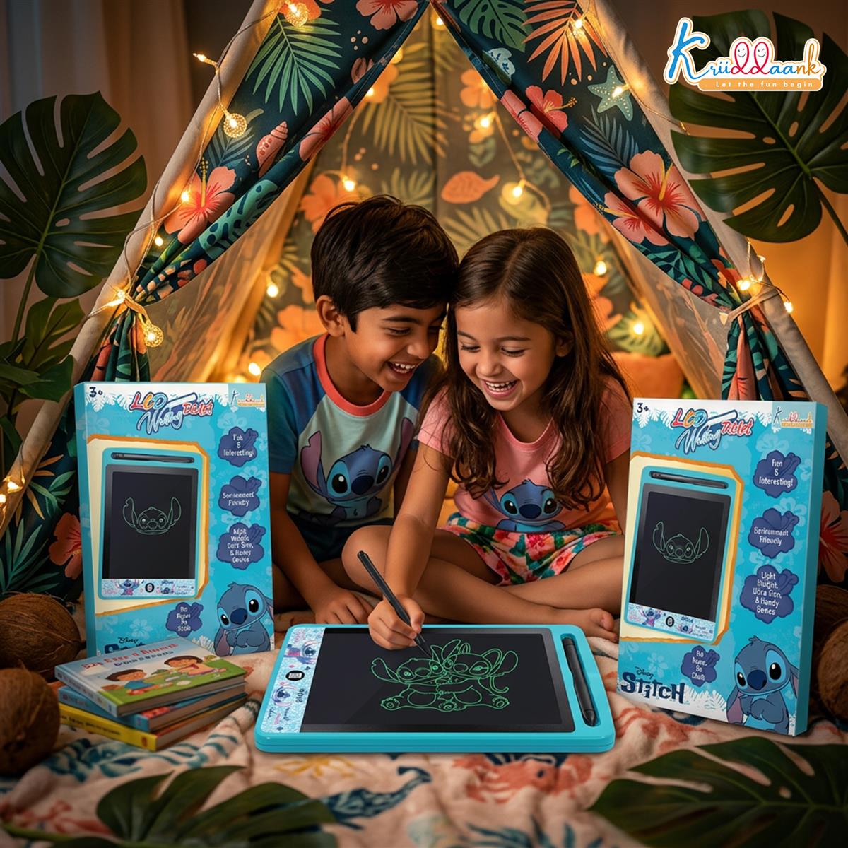 Kriiddaank Stitch Theme LCD Writing Tablet for Kids, 8.5 Inch Electronic Drawing Pad & Magic Slate, Portable Rewritable Doodle Board, Birthday Gift for Boys & Girls 3-9 Years Old, Blue