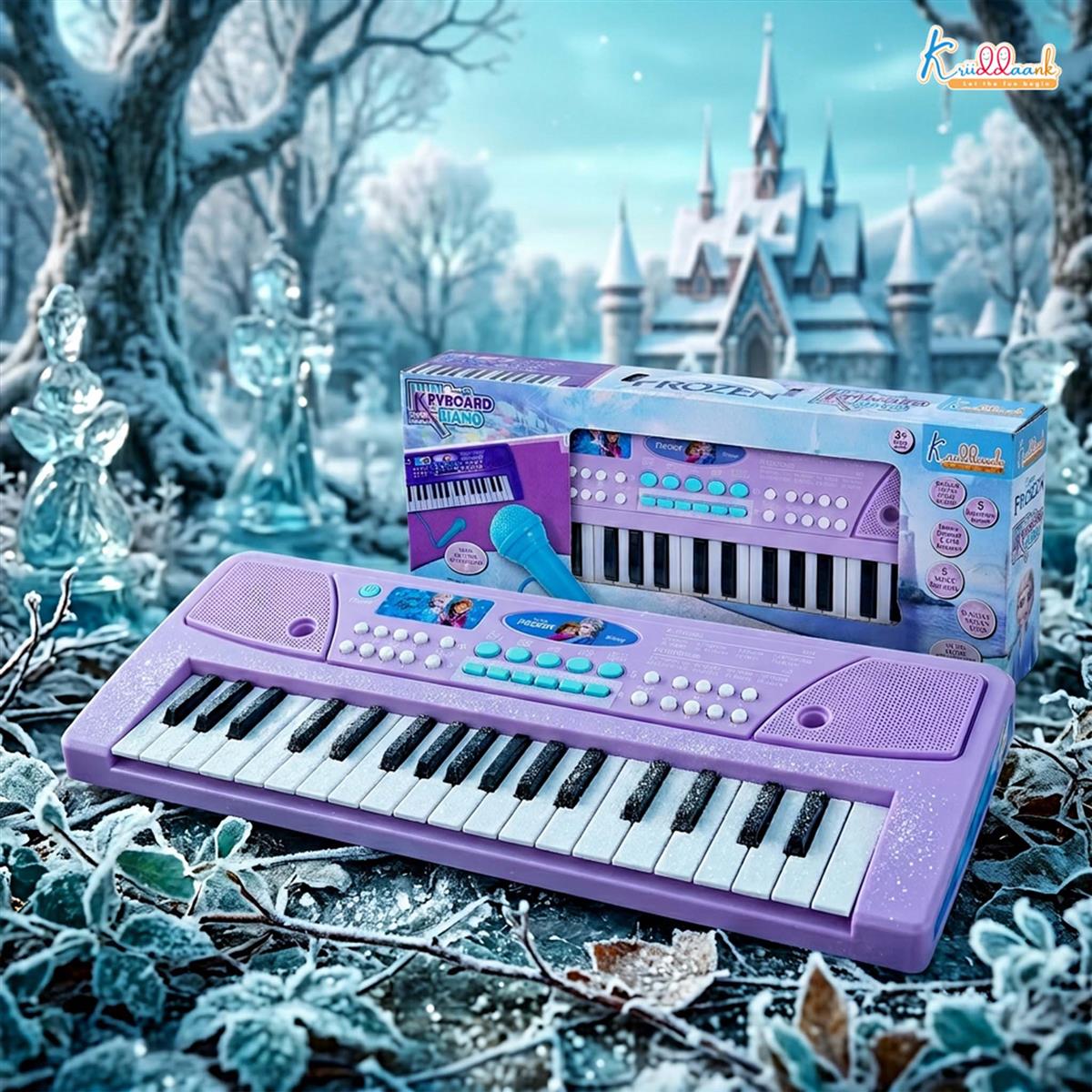 Frozen Keyboard Piano for Kids - Elsa & Anna Theme Musical Toy with Microphone & USB Cable, 8 Rhythms & 8 Instrument Sounds, Educational Learning Toy for Boys & Girls 3+ Years (Turkish Blue)