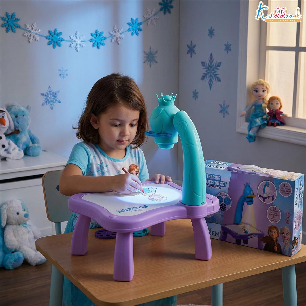 Kriiddaank Frozen Tracing Projector for Kids - Complete Art Drawing Projector Set with 24 Patterns, 3 Slides, Markers & Stencils - Creative Learning Toy for Boys & Girls 3+ Years, Turkish Blue