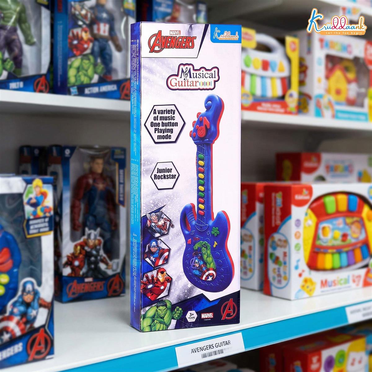 Marvel Avengers Theme Musical Guitar for Kids - Superhero Electric Toy with Lights & Sound, Battery Operated Junior Rockstar Guitar, Red Musical Instrument for Boys & Girls Age 3+ Years