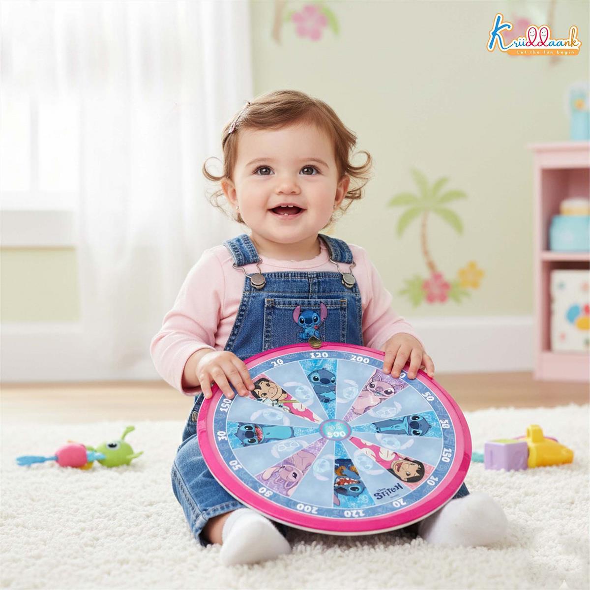 Kriiddaank Stitch 2-in-1 Flip N Play Board Game | Magnetic Dartboard & Ludo Set | Safe Indoor Game for Kids 3+ Years | Includes Magnetic Darts, Dice & Pawns | 34.2cm Double-Sided MDF Board