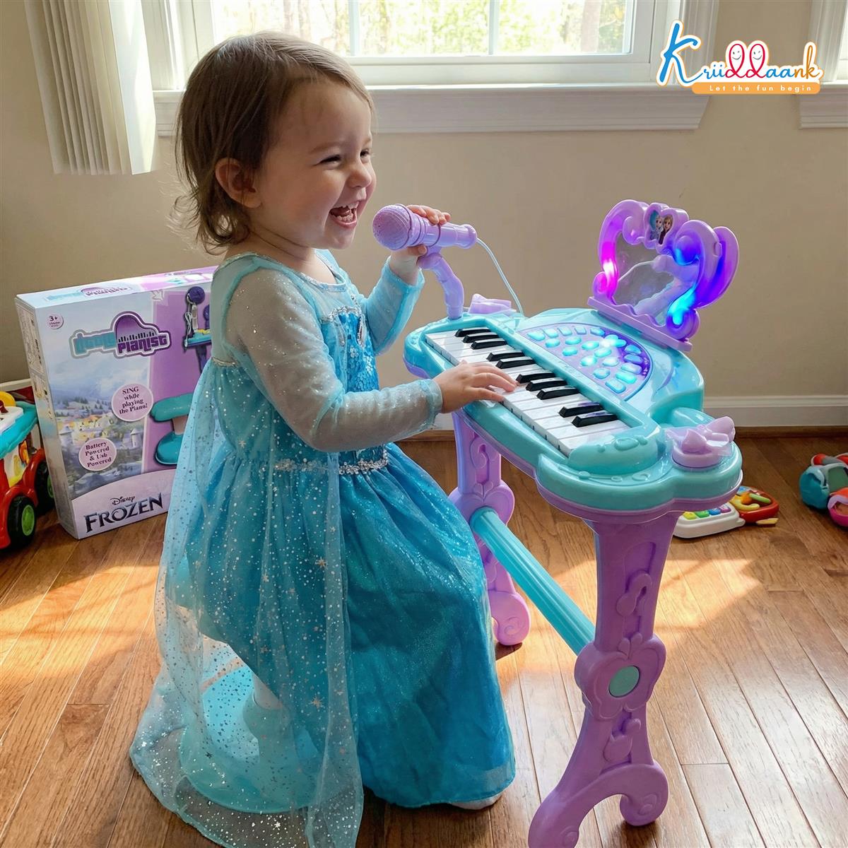 Frozen-Themed Little Pianist Keyboard with Microphone & Stool - 25 Built-in Tunes, Karaoke Function, MP3 Connectivity - Educational Musical Toy for Girls & Toddlers Age 3+ (Turkish Blue)