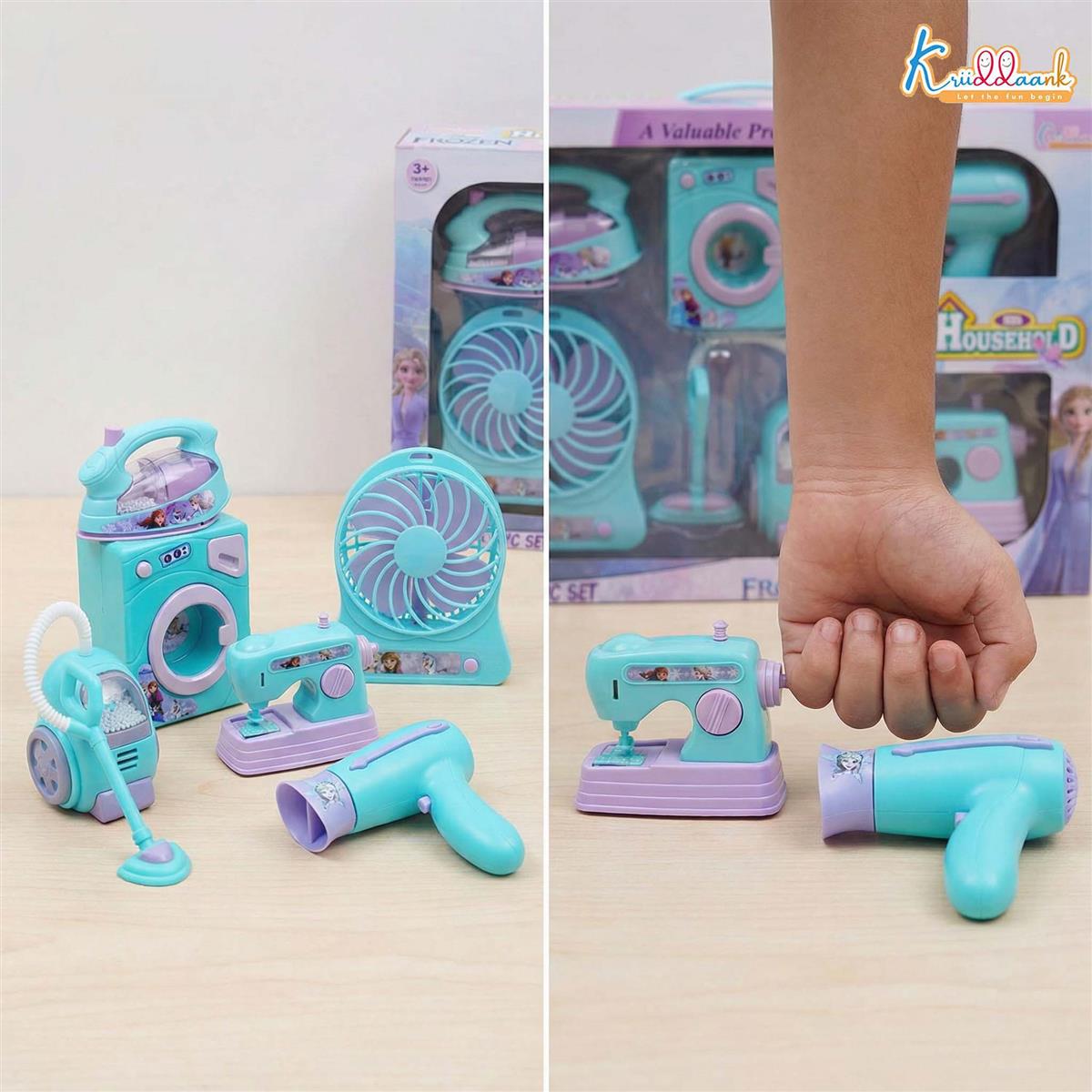 Frozen Theme Household 6pc Role Play Home Set - Battery Operated Kids Home Appliances with Washing Machine, Vacuum Cleaner, Sewing Machine & Fan - Educational Toy Gift for Kids 3+ Years (Multicolor)
