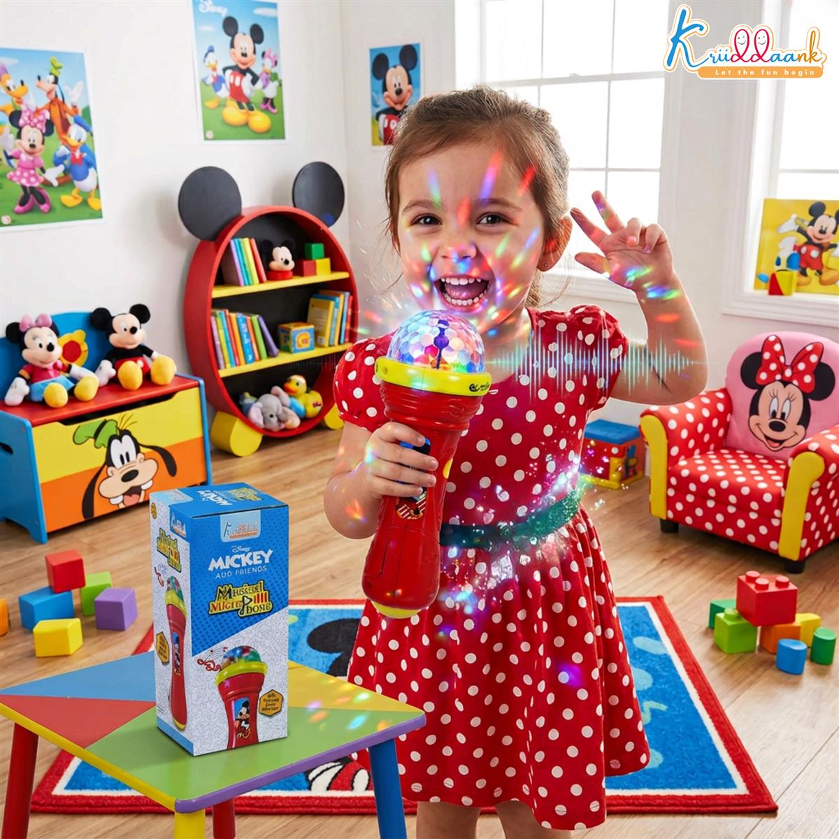 Disney Mickey Mouse Theme Musical Microphone Karaoke Toy for Kids with Disco Projection Lights & Music - Educational Battery Operated Interactive Toy for Boys & Girls Ages 3+