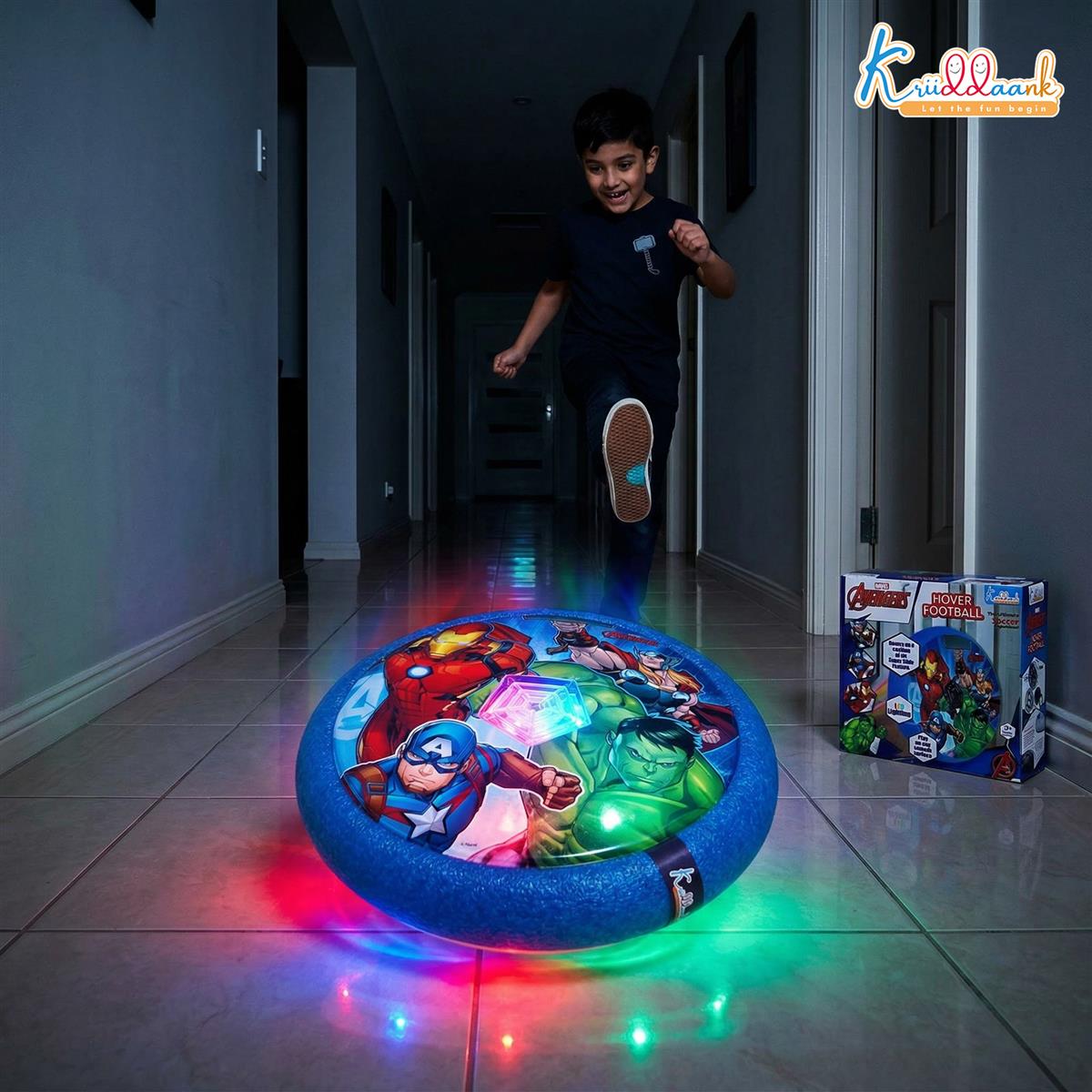 Marvel Avengers Hover Football Theme Air Power Soccer Ball with LED Lights & Foam Bumpers | Safe Indoor Floating Sports Game Toy for Kids Boys & Girls Age 3+ | Ideal Birthday Gift (18cm)
