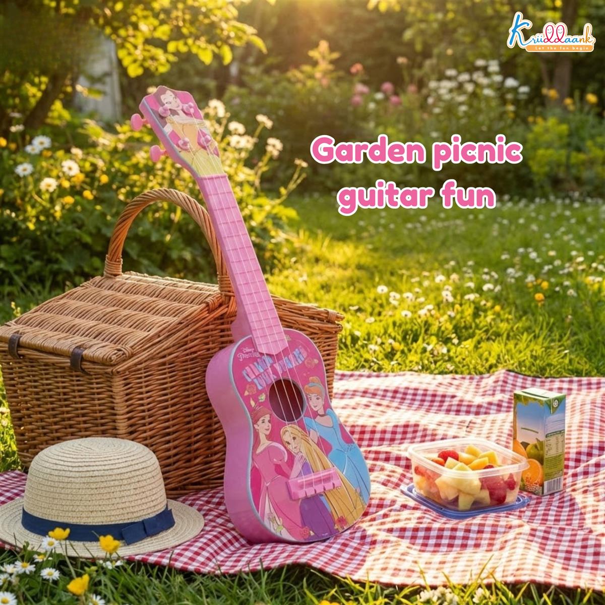 Disney Princess Theme Big Guitar Toy for Girls - 4-String Pink Musical Instrument for Kids Age 3+, Educational & Interactive Play, Perfect Birthday Gift for Little Musicians (57 cm)