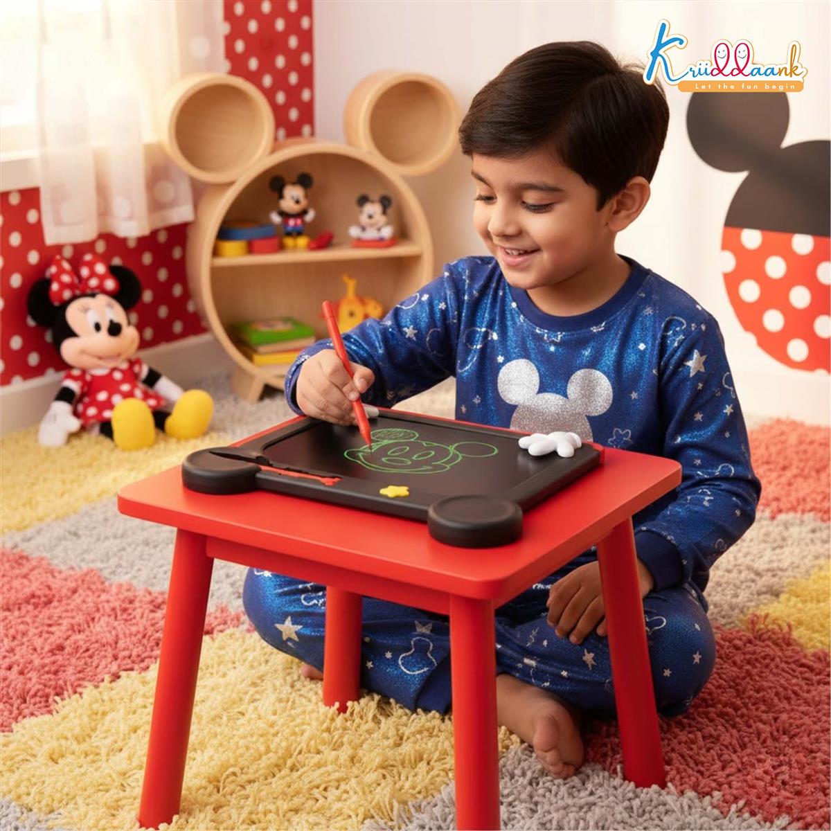 Kriiddaank Mickey Disney LCD Writing Magic Tablet 9 Inch, Electronic Drawing Pad for Kids, Toddler Travel Doodle Board, Preschool Early Education Toy, Birthday Gift for Boys & Girls 3-9 Years (Red)