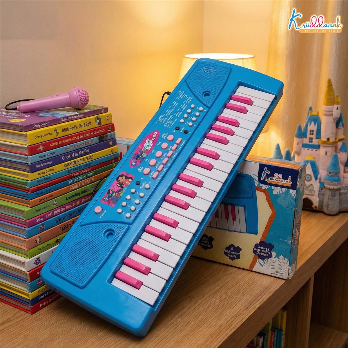 Kriiddaank Stitch Keyboard Piano for Kids - 37 Keys Electronic Organ with Microphone, 8 Rhythms, 8 Instrument Sounds & Tones, USB & Battery Powered, Musical Learning Toy for Boys & Girls 3+ Years