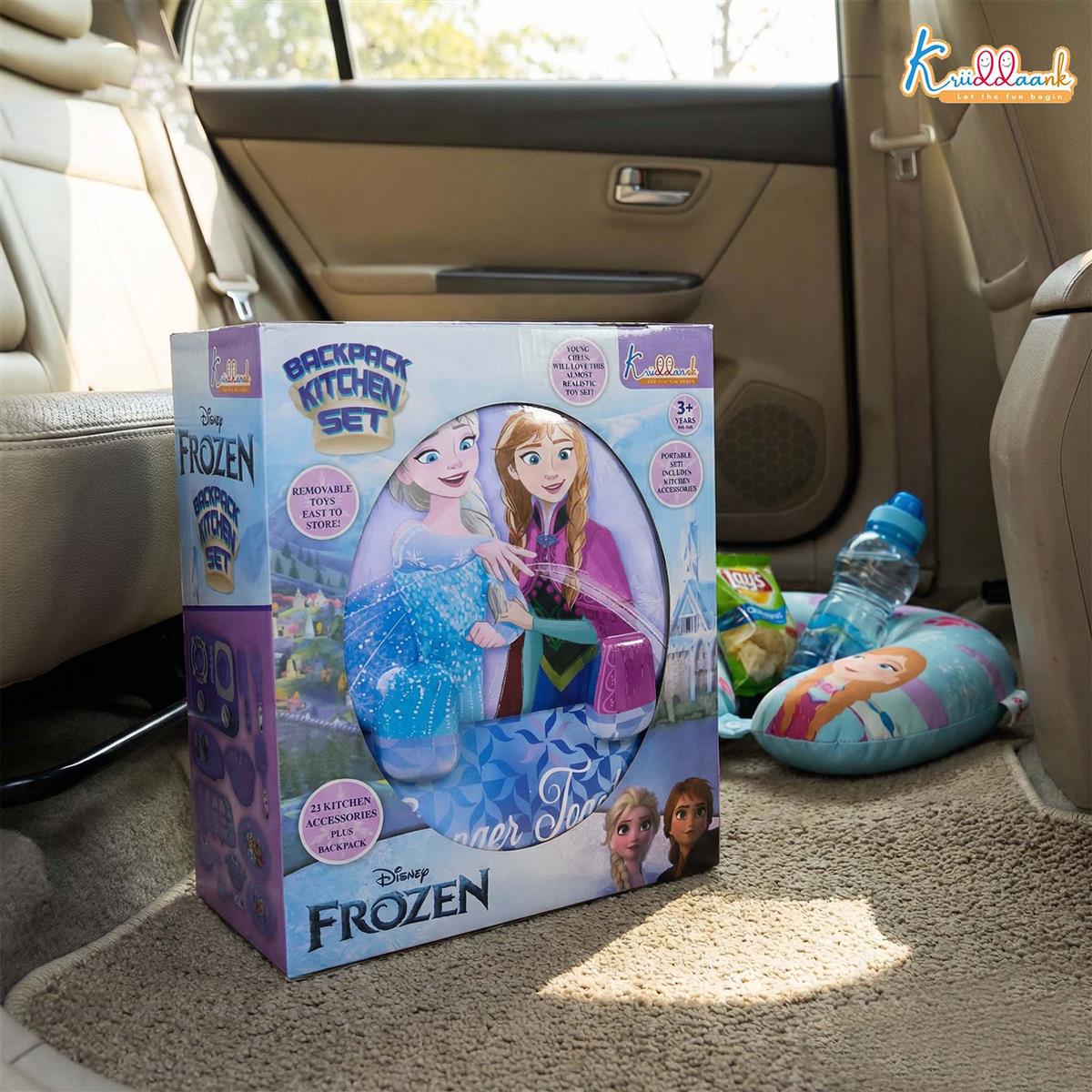 Kriiddaank Frozen Backpack Kitchen Set for Kids - 21 Pcs Pretend Play Cooking Toy with Music & Accessories, Portable Carry Case Playset for Girls 3+ Years (Turkish Blue)