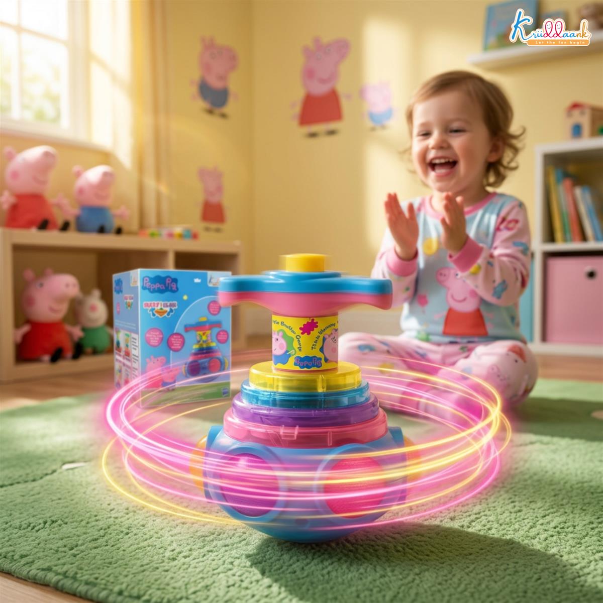 Peppa Pig Dizzy Glow Top - Musical Spinning Top Toy with LED Flashing Lights, 360 Degree Rotation Magic Spinner Lattoo for Kids Boys & Girls, Easy Twist & Play, 3+ Years (Pink)