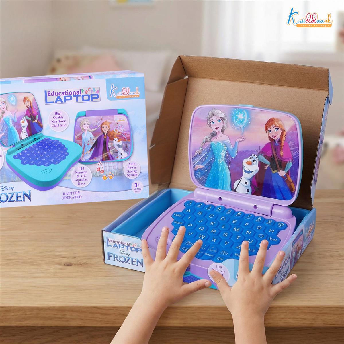 Frozen Theme Educational Laptop for Kids â€“ Screen-Free Learning Toy for Preschoolers, Interactive Alphabet & Number Pronunciation Computer, Safe & Durable Early Education Toy for Ages 3+, Turkish Blue