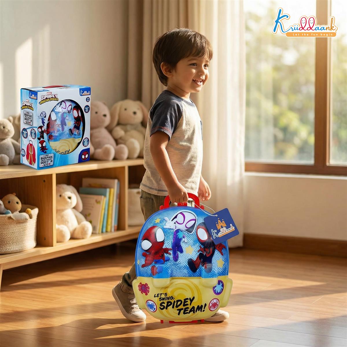 Spiderman Battery Operated Doctor Suitcase Play Kit for Kids 3+ Years - 2-in-1 Backpack Medical Set with Light & Sound Stethoscope, 8 Realistic Pieces, Pretend Play Roleplay Toy for Boys - Blue