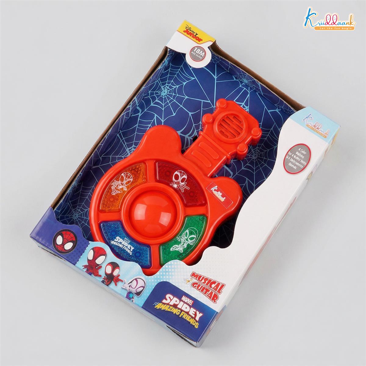 Spiderman Theme Mini Guitar Music Set for Kids - Battery Operated Toy with 4 Musical Buttons, Lights & Sound - Educational Musical Instrument Toy for Toddlers and Marvel Fans Age 3+