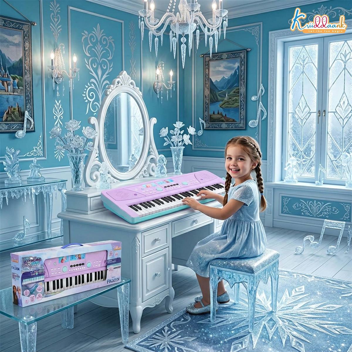Frozen Keyboard Piano for Kids with 50 Keys, 49 Organ Scale Keys, Microphone, 16 Rhythms, 8 Instrument Sounds & USB Power - Educational Musical Toy for Boys & Girls 3+ Years (Turkish Blue)