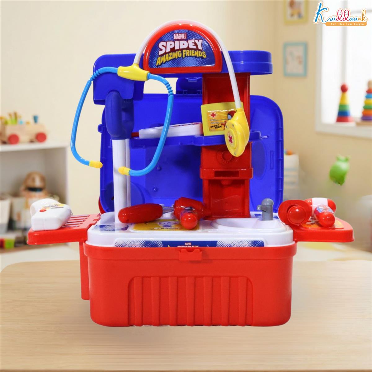 Kriiddaank Spiderman Theme Doctor Set for Kids - 9 Pcs Medical Equipment Trolley with Lights, Spidey-Inspired Role Play Toy, Heroic Doctor Kit for Boys & Girls 3+ Years, Portable Educational Playset