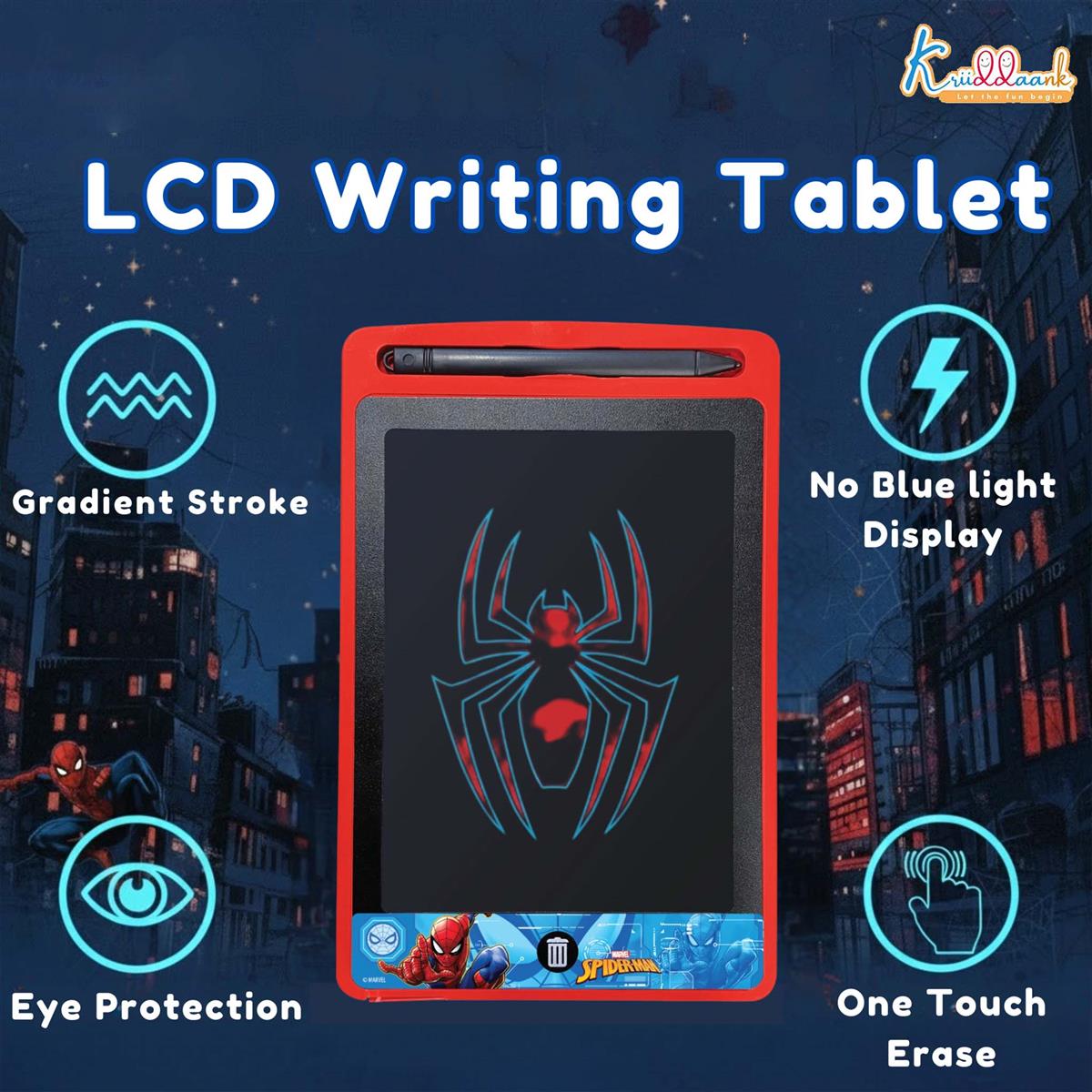 Kriiddaank Spiderman LCD Writing Tablet, 8.5 Inch Electronic Drawing Pad for Kids, Portable Erasable Doodle Board & Travel Slate, Educational Birthday Gift for 3-9 Year Old Boys & Girls, Blue