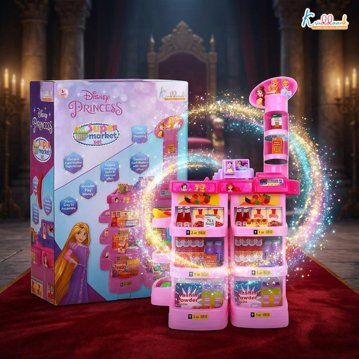 Disney Princess Theme Supermarket Set for Girls 5+ Years - Interactive Cash Register with Scanner, Sound & Music, Conveyor Belt & 19 Grocery Accessories - Pink Pretend Play Grocery Store Toy