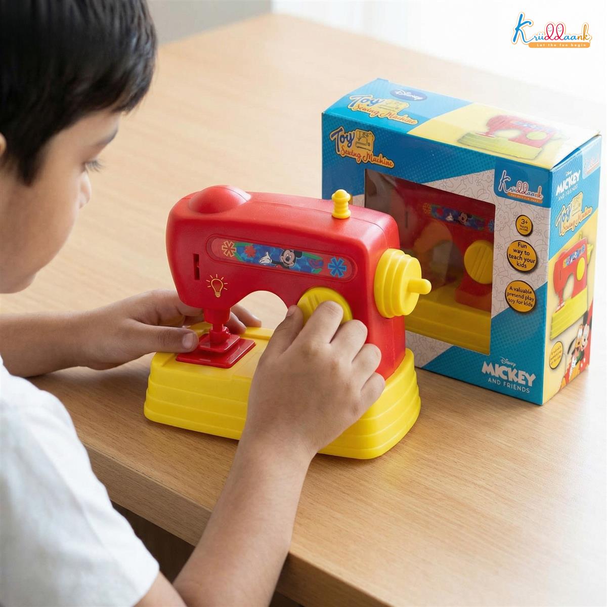 Kriiddaank Mickey Theme Sewing Machine for Kids, Disney Mickey Mouse Educational Pretend Play Household Toy, Battery Operated Mini Sewing Machine for Boys & Girls Age 3+ Years, Red