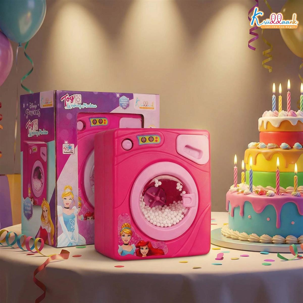 Disney Princess Interactive Family Washing Machine Toy for Toddlers - Battery Operated Housekeeping Toy with Lights & Rotating Action - Educational Pretend Play Home Appliance for Kids 3+ (Pink)