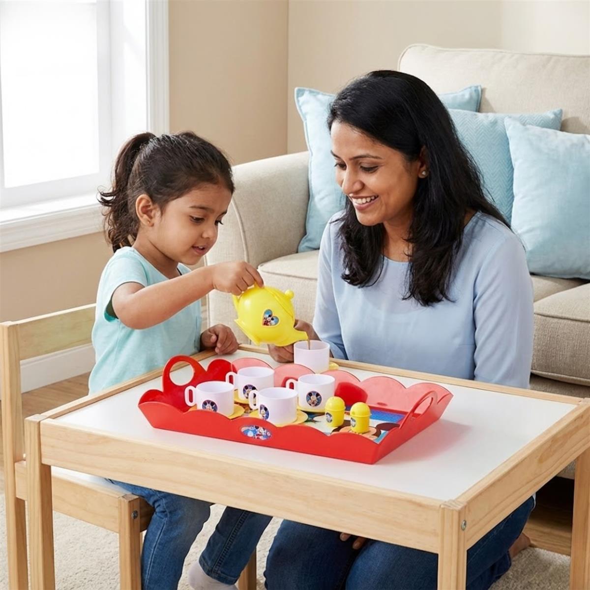 Disney Mickey Mouse Tea Playset - 12-Piece Kids Tea Party Set with Electronic Kettle, Boiling Sound & Light Effects - Educational Pretend Play Kitchen Toy for Toddlers, Boys & Girls Aged 3+ Years