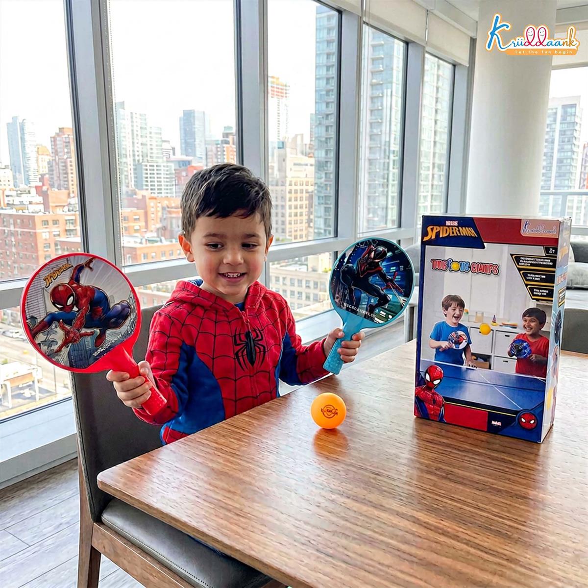 Kriiddaank Spiderman Tiny Pong Champs - Paddle Racket Set with Ball for Kids | Indoor & Outdoor Table Tennis Sports Toy for Boys & Girls Age 3+ | Superhero Themed Active Play Set
