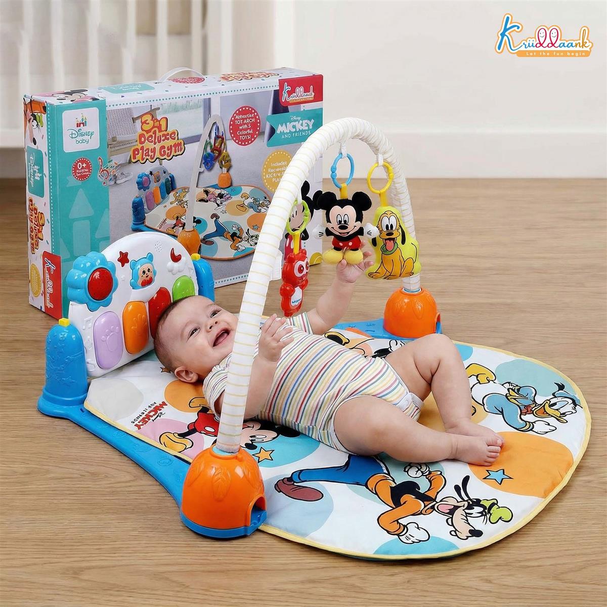 Mickey Theme Musical Baby Gym with Piano Keyboard, Lights & Hanging Rattles - Activity Play Mat for Infants & Toddlers (0-3 Years) - Extra Cushioned Tummy Time Mat for Boys & Girls
