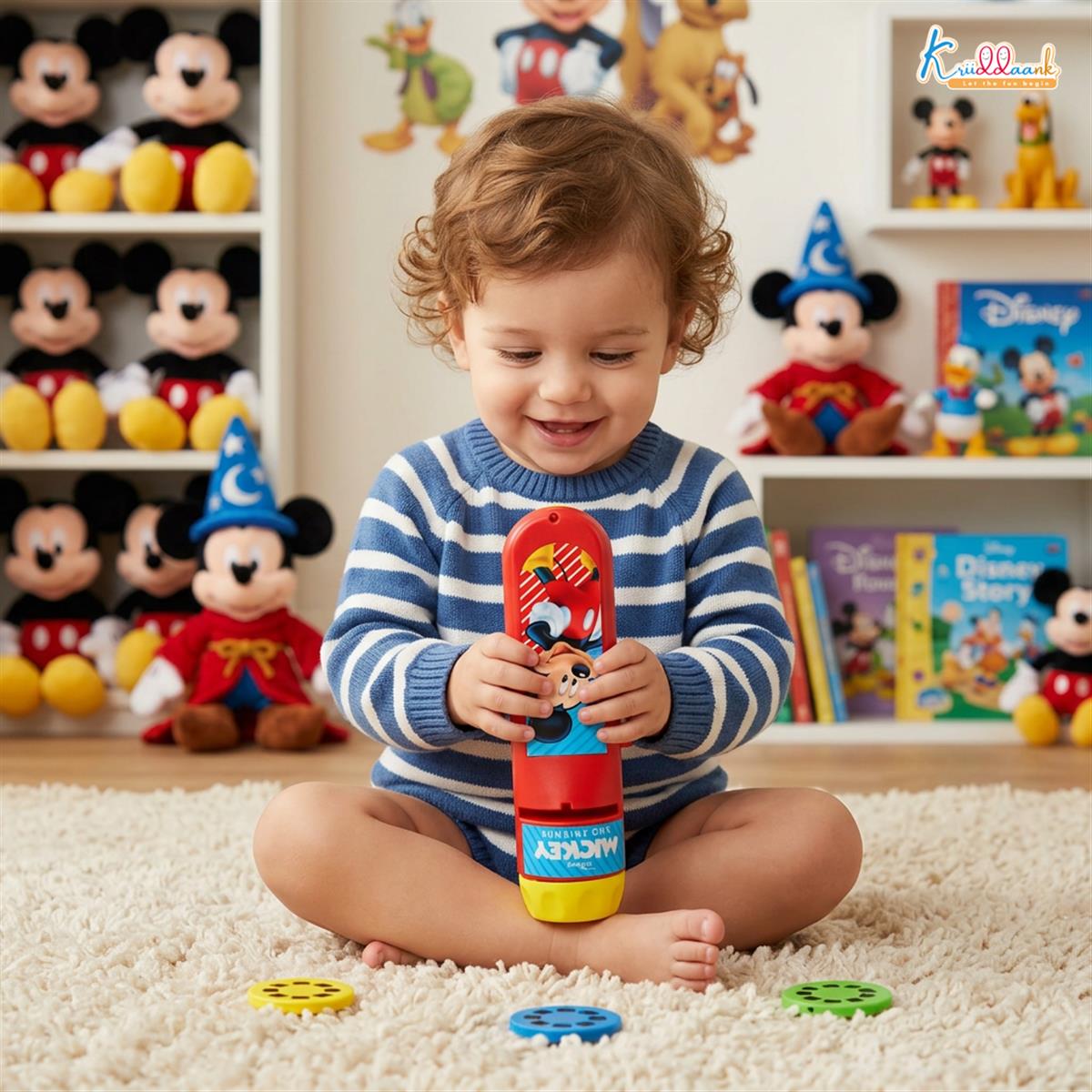 Disney Mickey Mouse Projector Torch for Kids - Portable Handheld Storytelling Flashlight with 3 Slides & 24 Images, Bedtime Night Light & Educational Learning Toy for Boys & Girls 3+ Years
